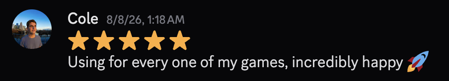 Five-star review from Cole: Using for every one of my games, incredibly happy